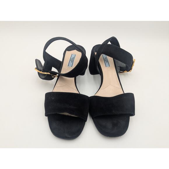 Prada Milano Black Suede Block Strappy Heels Size 41 - Picture 4 of 5